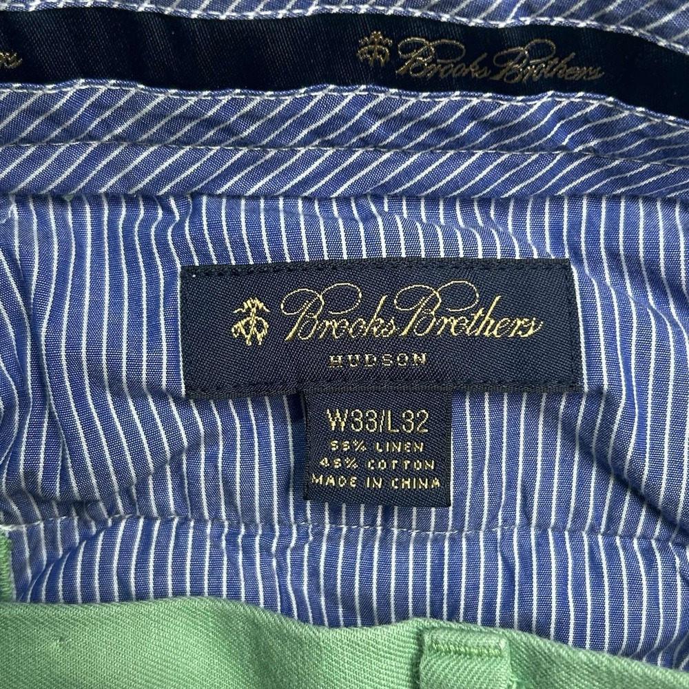 Brooks Brothers Hudson Chino Pants 38x30 Green Linen Blend Tapered Spring Preppy - Picture 7 of 8